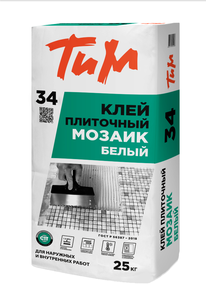 ТиМ №34, КЛЕЙ ПЛИТОЧНЫЙ ЭЛАСТИЧНЫЙ БЕЛЫЙ